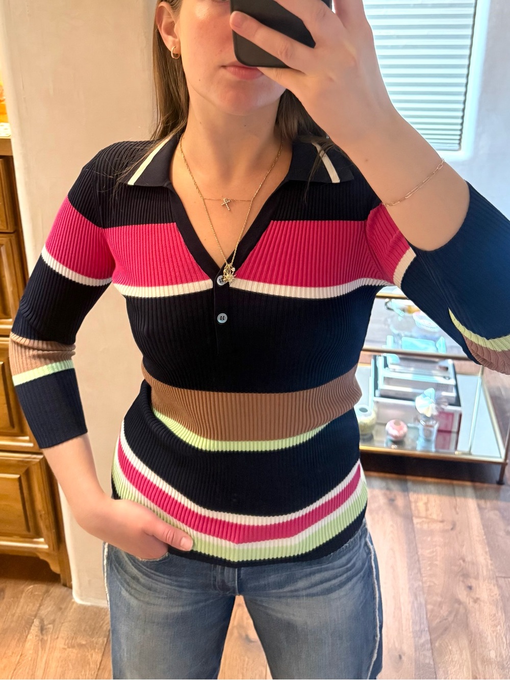 Tanya Taylor Rib-Knit Polo Sweater